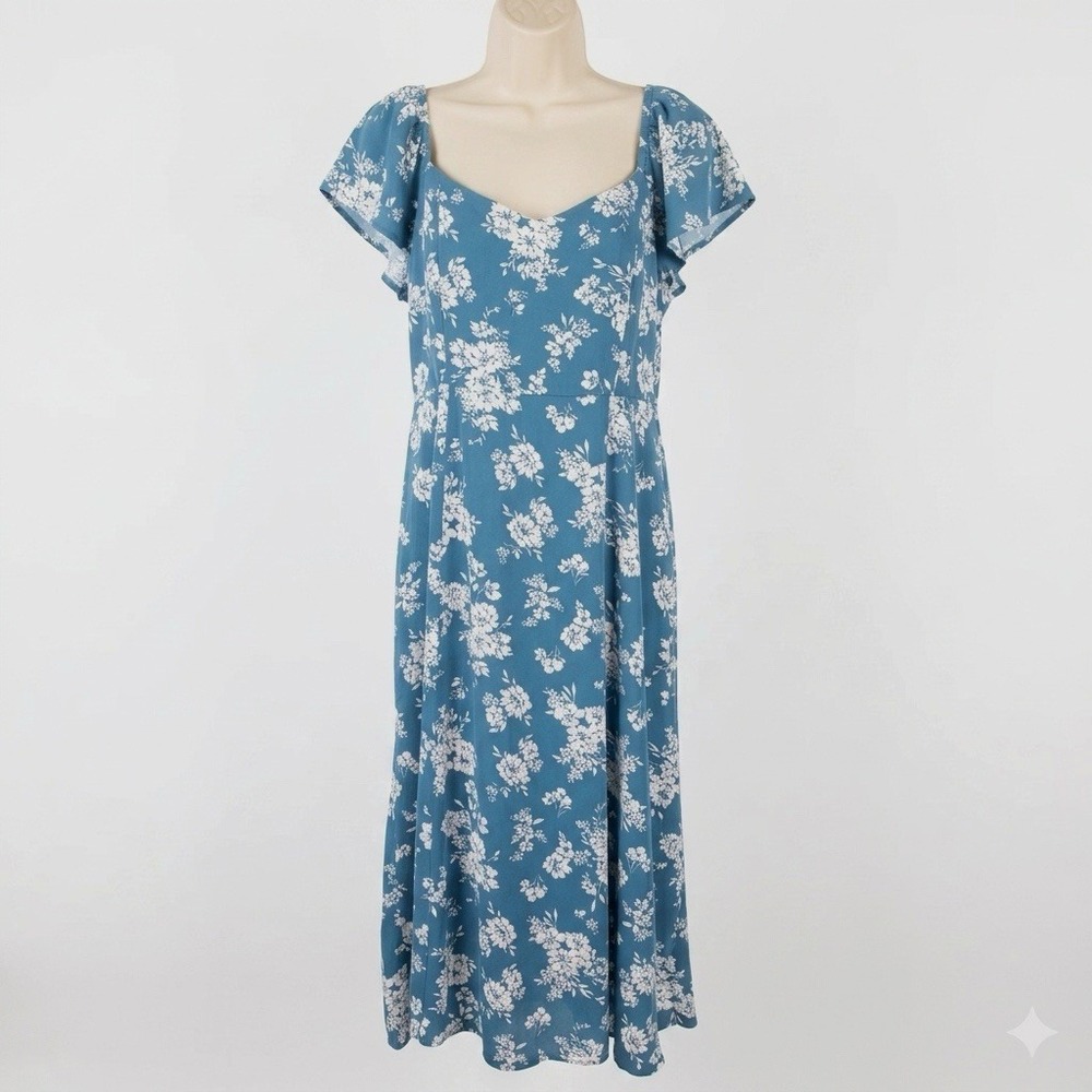 Old Navy Floral Cottagecore Midi Dress XL Flutter Sleeve Smocked Bodice Peasant